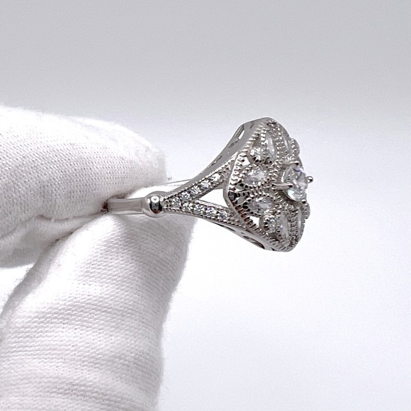 .925 Sterling Silver Vintage Inspired Cz Ring - Picture 5 of 17